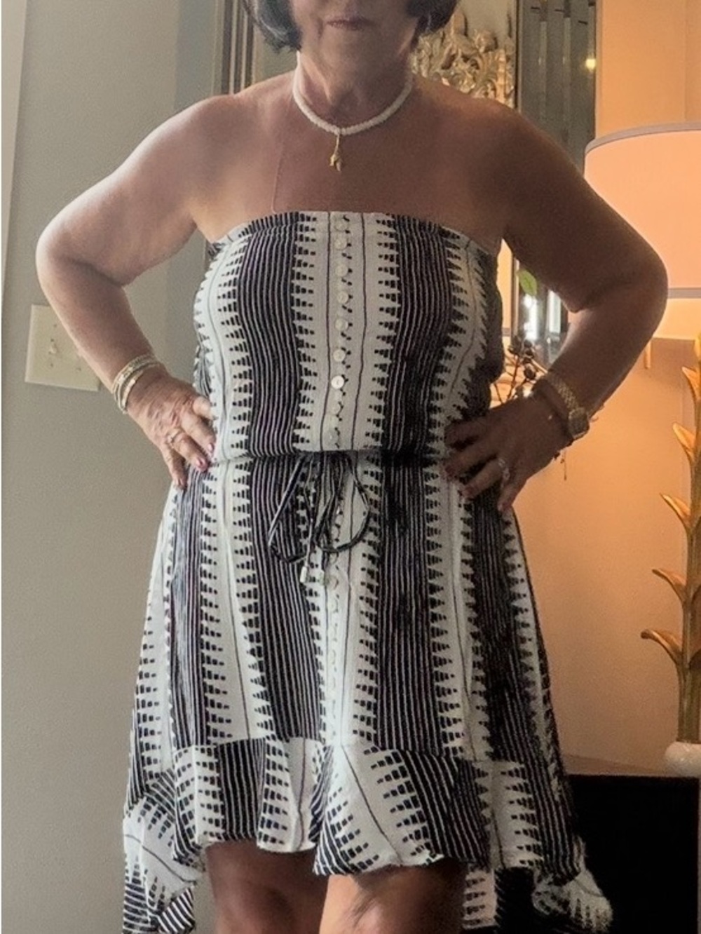Elan Black and White Strapless Patterned Sundress